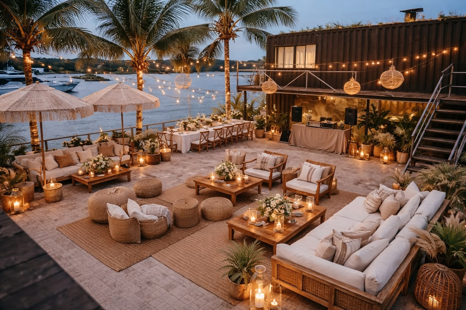 Lounge à beira-mar com decoração premium